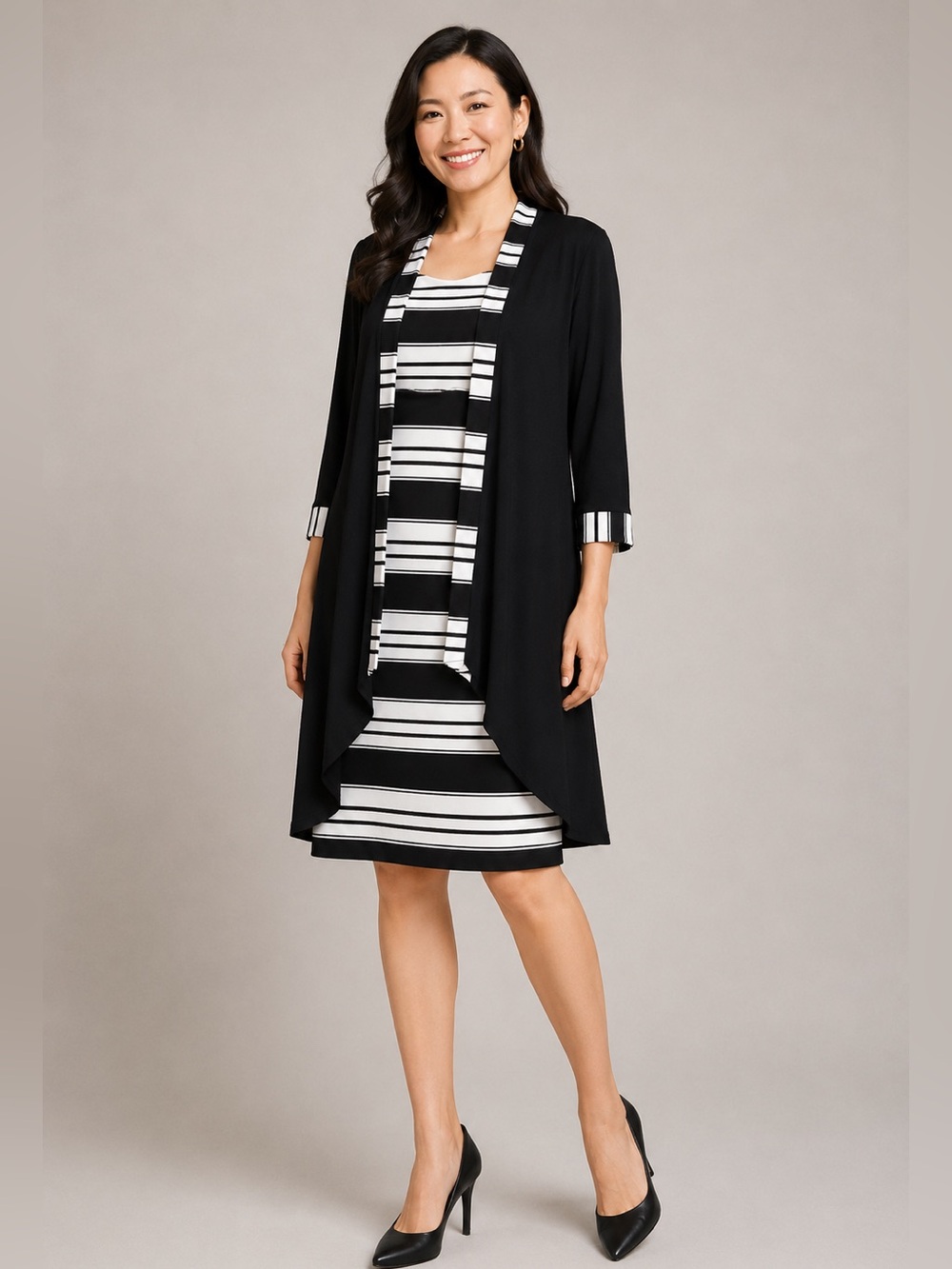 R&M Richards 2 Piece Black and White Dress Set Sz 14W